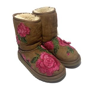 Ugg Chestnut Brown Pink Floral Embroidered Boots 3